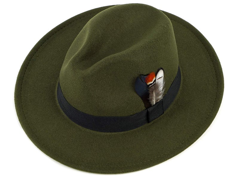FADACHY Classic Fedora Hat for Men & Women Wide Brim Felt Hat Panama Dress Hat Olive Green Fedora - Image 3